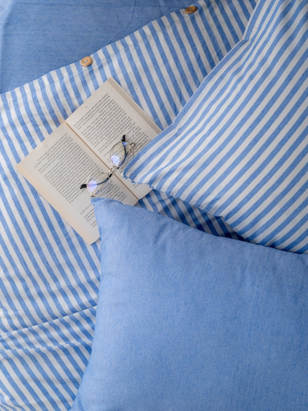 Dovira Mavi Çizgili Çift Kişilik Pamuklu Nevresim Takımı (Çarşafsız) 200 x 220 cm