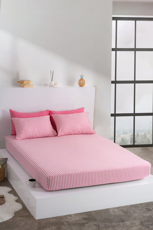 Dovira Çizgili Pamuklu Lastikli Çarşaf Takımı 160x200