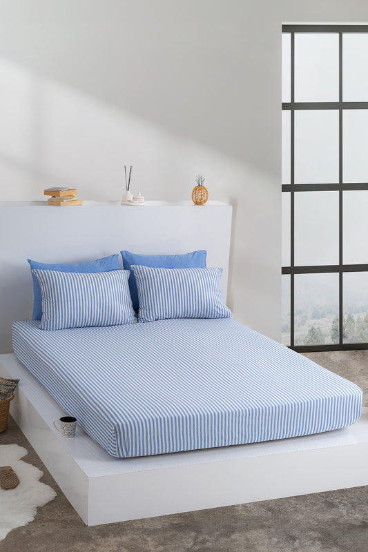Dovira Çizgili Pamuklu Lastikli Çarşaf Takımı 160x200
