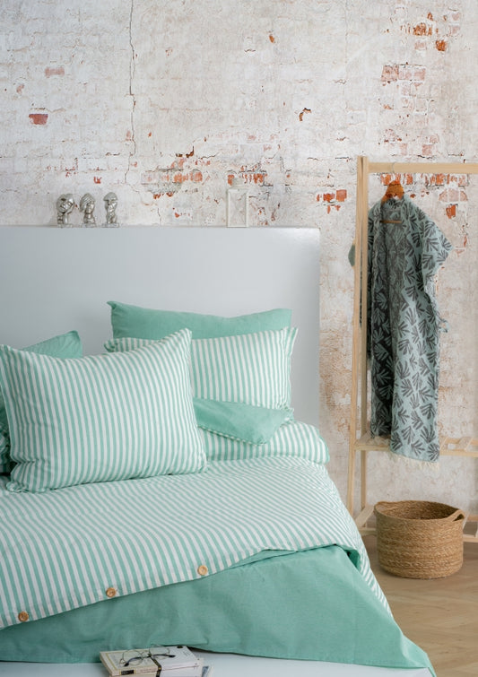 Dovira Yeşil Çizgili Çift Kişilik Pamuklu Nevresim Takımı (Çarşafsız) 200 x 220 cm