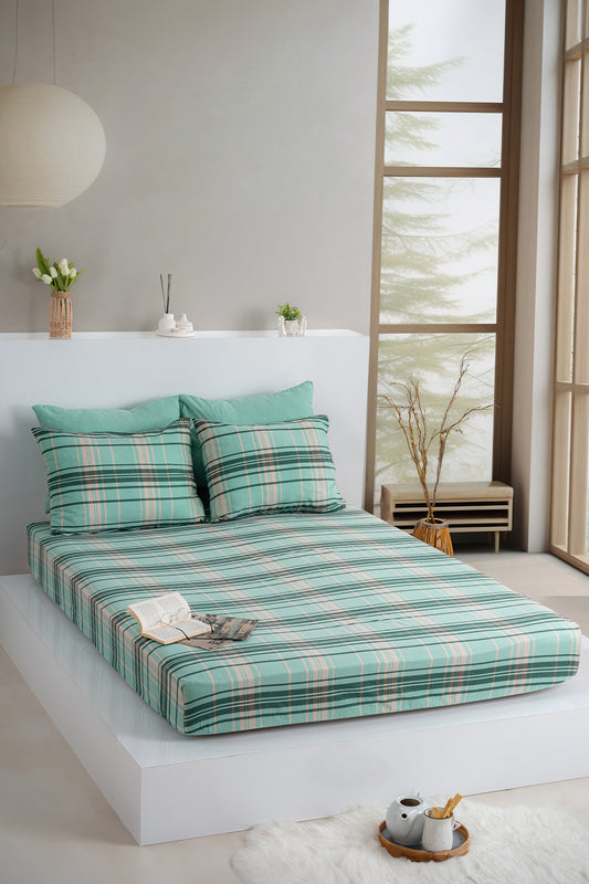 Dovira Ekoseli Pamuklu Lastikli Çarşaf Takımı 180x200