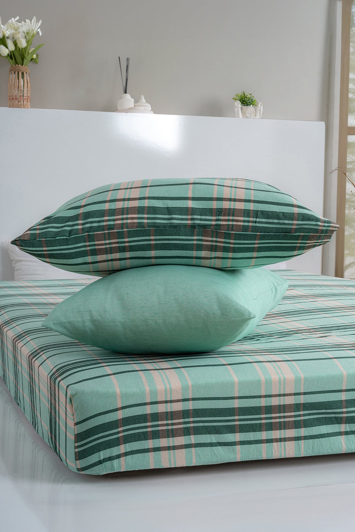 Dovira Ekoseli Pamuklu Lastikli Çarşaf Takımı 180x200