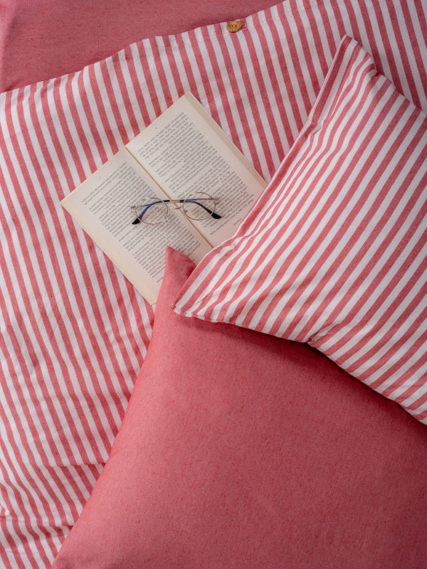 Ranforce Lastikli Çarşaflı Çift Kişilik Nevresim Takımı Kırmızı