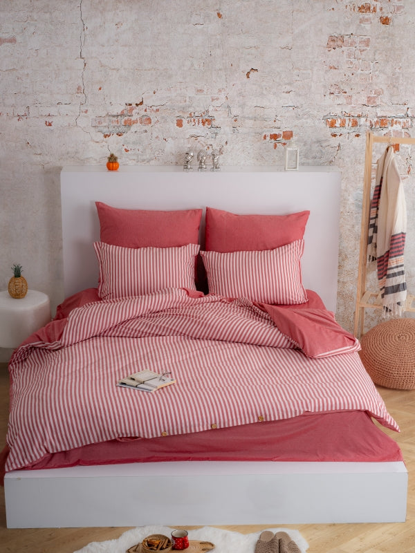 Ranforce Lastikli Çarşaflı Tek Kişilik Nevresim Takımı Kırmızı