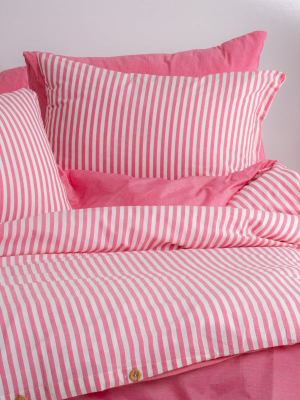 Dovira Fuşya Pembe Çizgili Çift Kişilik Pamuklu Nevresim Takımı (Çarşafsız) 200 x 220cm