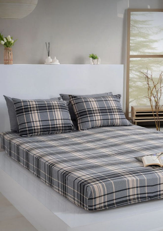 Dovira Ekoseli Pamuklu Lastikli Çarşaf Takımı 180x200