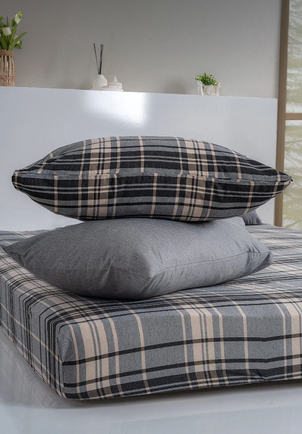 Dovira Ekoseli Antrasit Pamuklu Lastikli Çarşaf Takımı 100x200