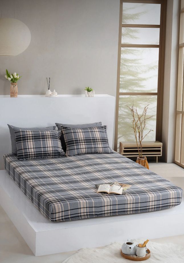 Dovira Ekoseli Pamuklu Lastikli Çarşaf Takımı 160x200