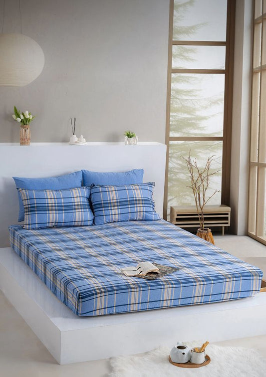 Dovira Ekoseli Pamuklu Lastikli Çarşaf Takımı 180x200