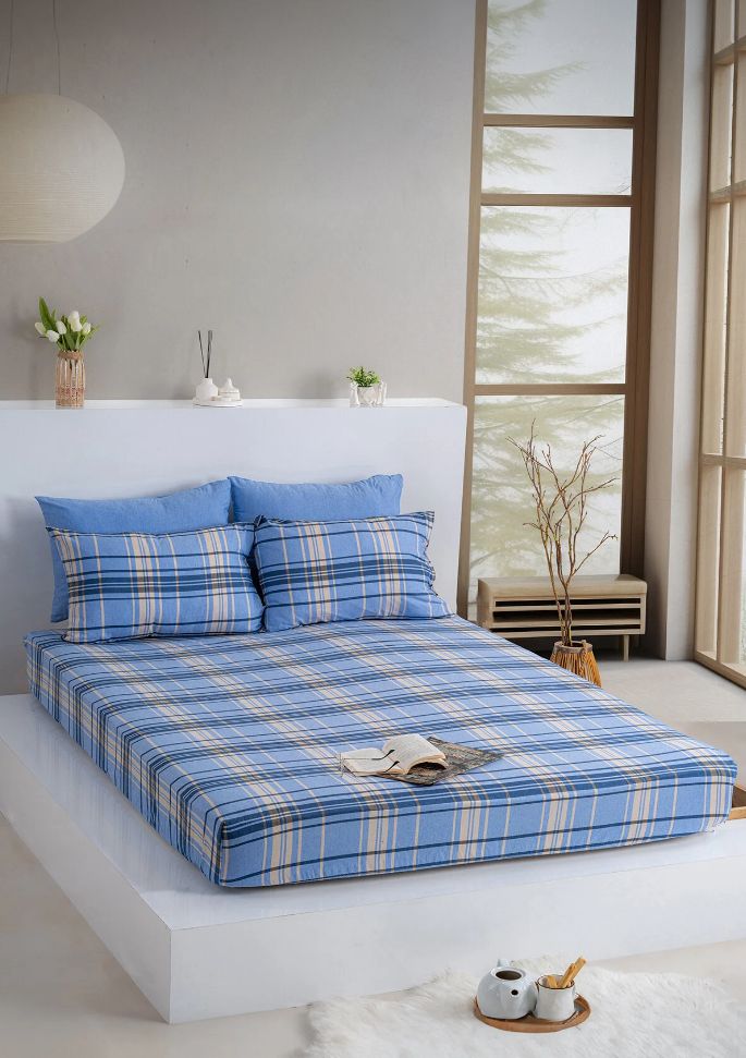 Dovira Ekoseli Pamuklu Lastikli Çarşaf Takımı 160x200