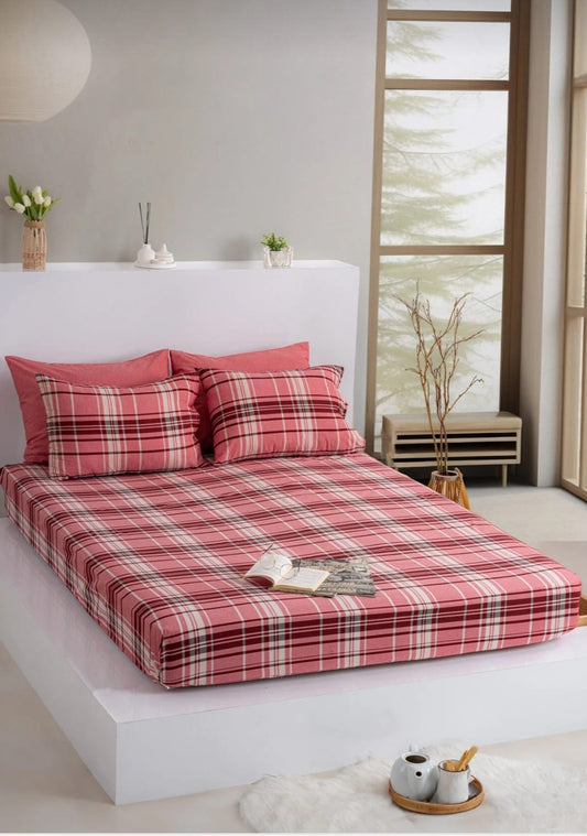 Dovira Ekoseli Pamuklu Lastikli Çarşaf Takımı 160x200