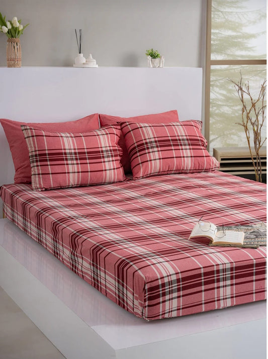 Dovira Ekoseli Pamuklu Lastikli Çarşaf Takımı 160x200