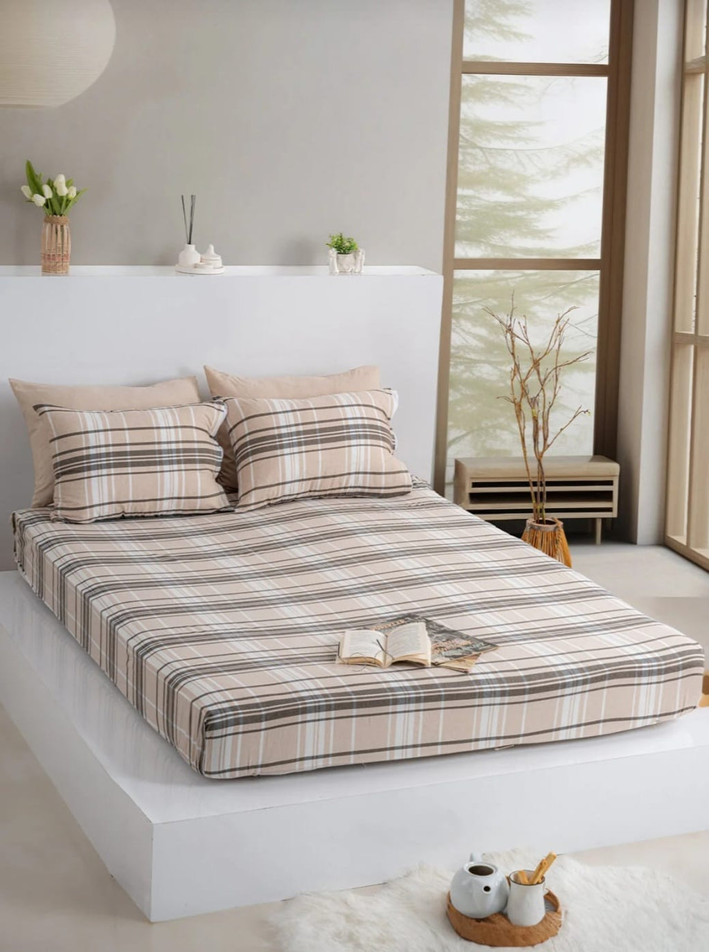 Dovira Ekoseli Pamuklu Lastikli Çarşaf Takımı 160x200