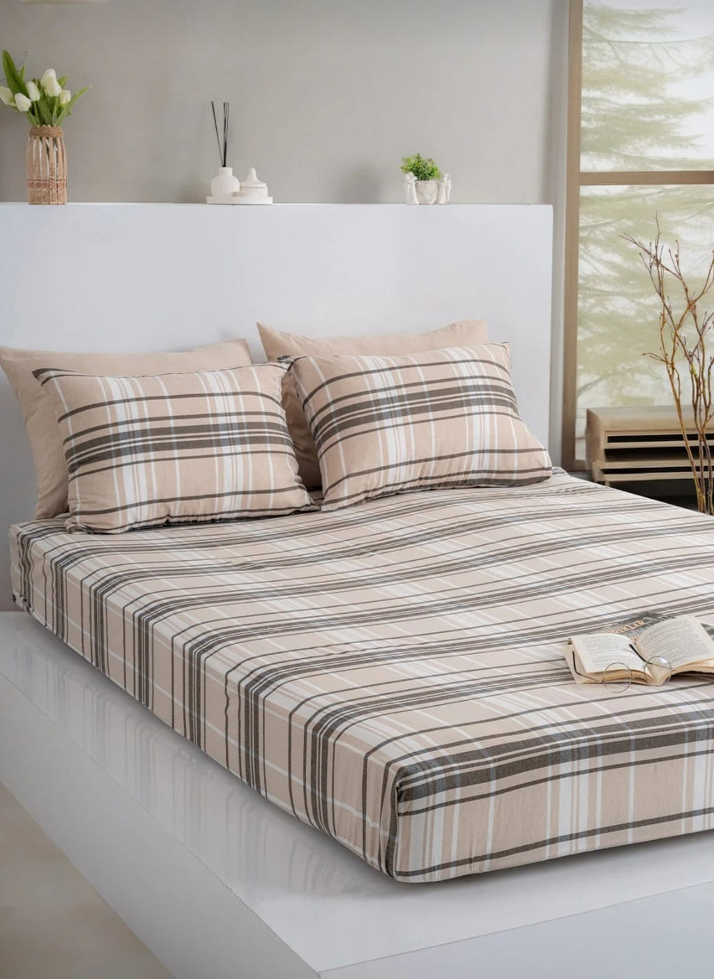 Dovira Ekoseli Pamuklu Lastikli Çarşaf Takımı 160x200