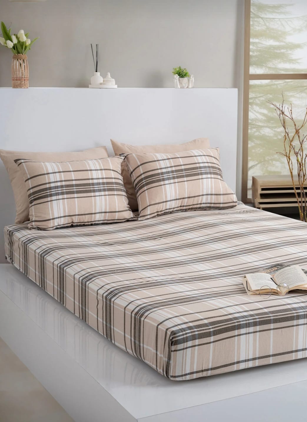 Dovira Ekoseli Pamuklu Lastikli Çarşaf Takımı 160x200