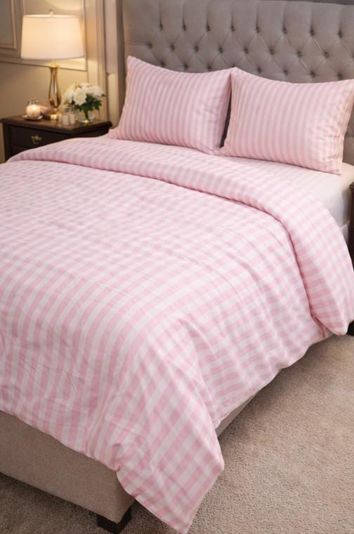 Ranforce Lastikli Çarşaflı Çift Kişilik Nevresim Takımı Açık Pembe