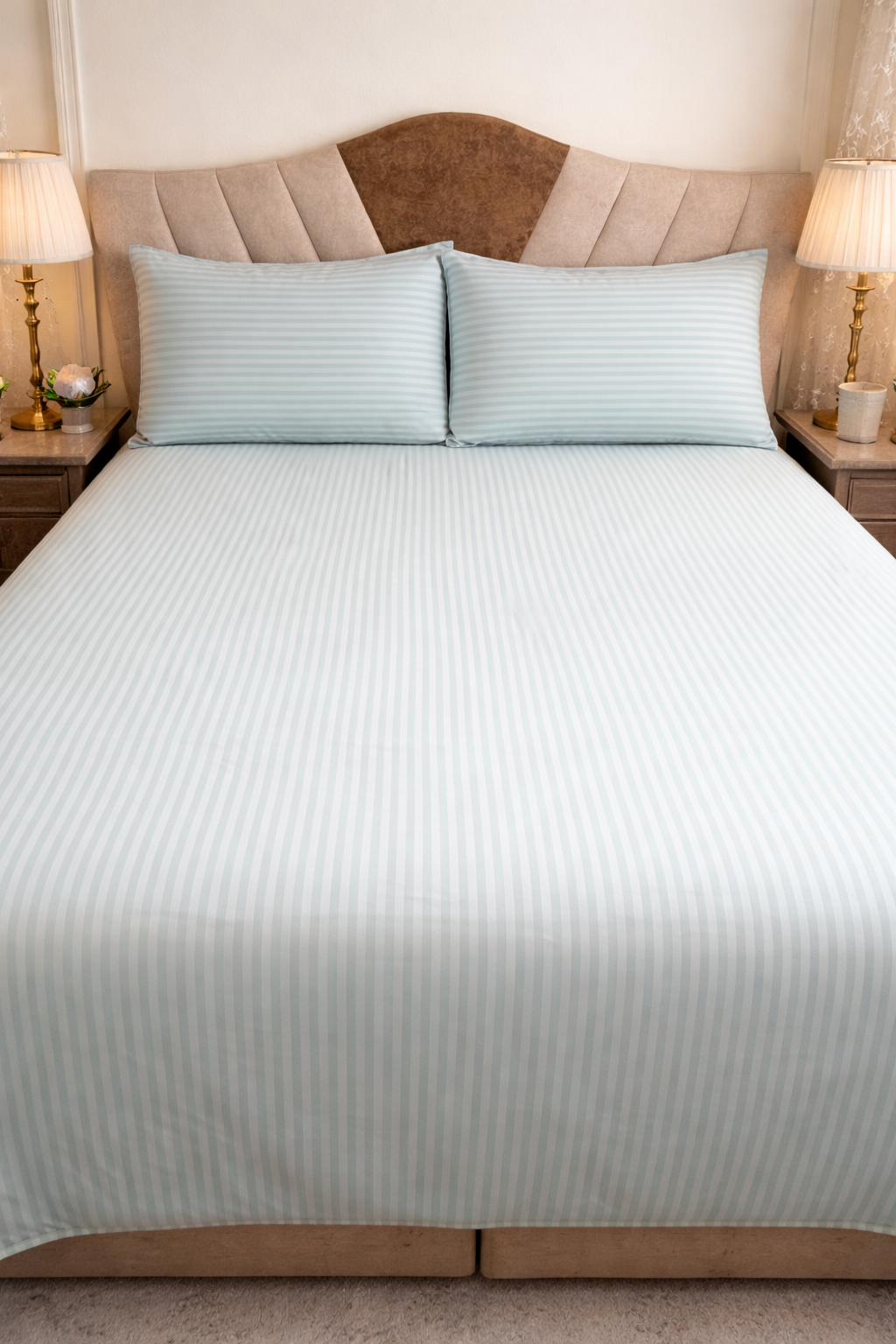 Saten Lastikli Çarşaflı Tek Kişilik Nevresim Takımı Su Yeşili