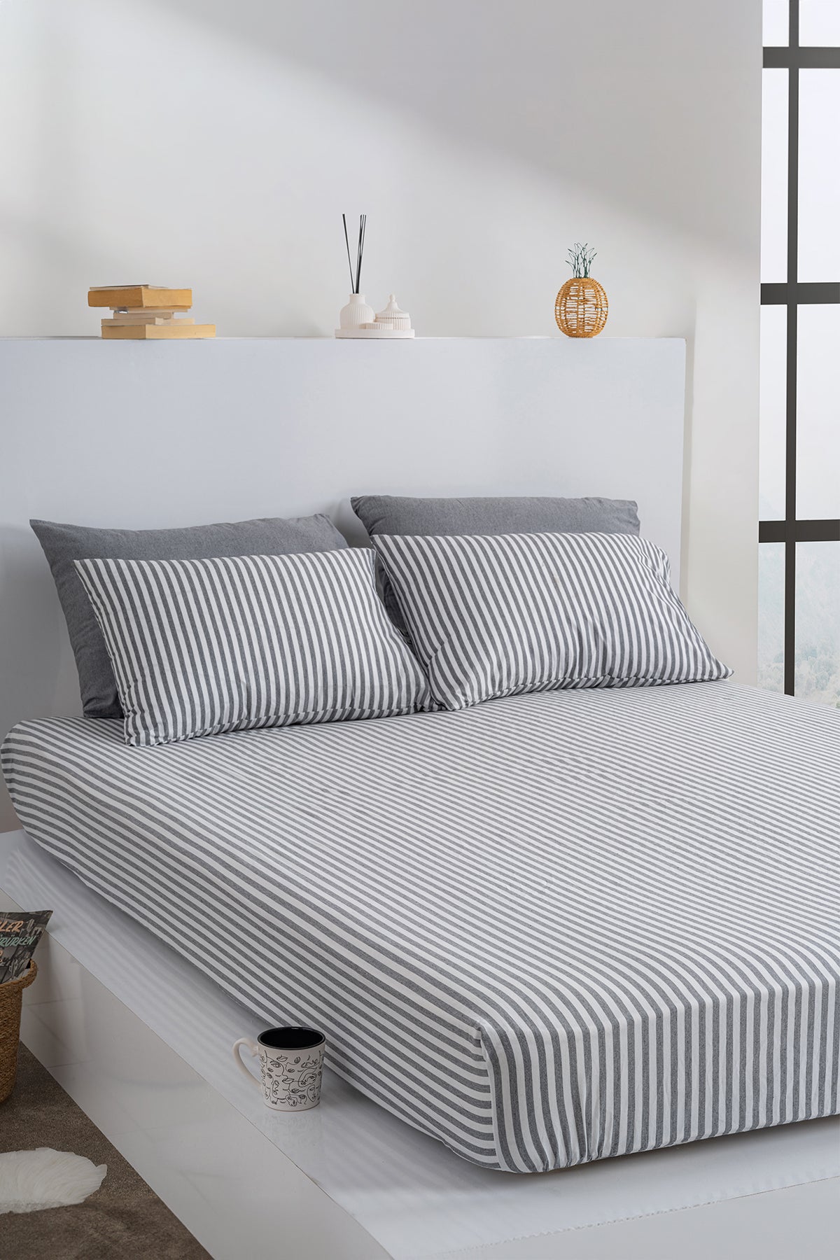 Dovira Çizgili Pamuklu Lastikli Çarşaf Takımı 160x200