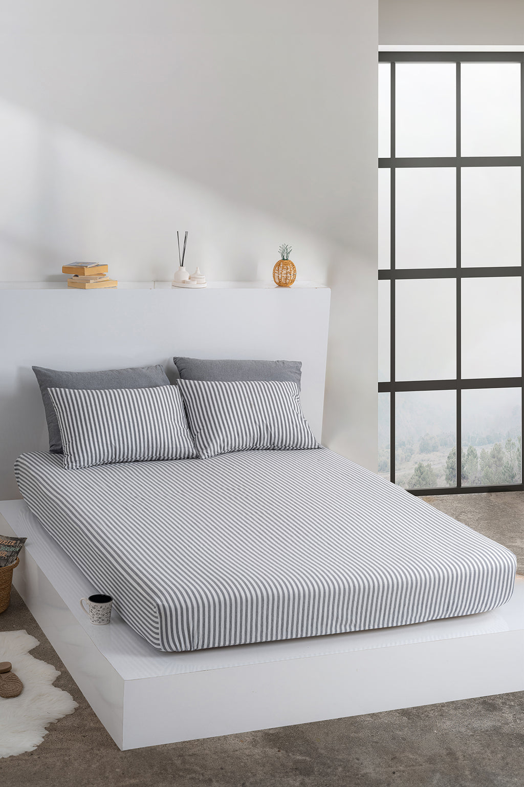 Dovira Çizgili Pamuklu Lastikli Çarşaf Takımı 100x200