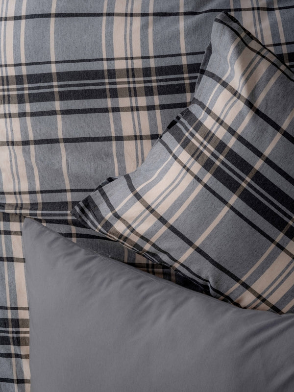 Ranforce Lastikli Çarşaflı Çift Kişilik Nevresim Takımı Antrasit Ekoseli