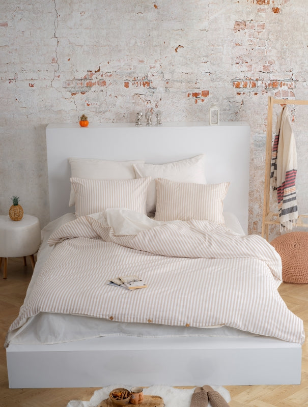 Ranforce Lastikli Çarşaflı Çift Kişilik Nevresim Takımı Cappuccino