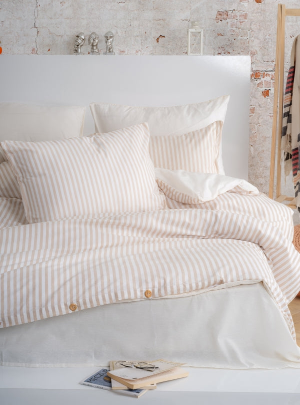 Dovira Cappuccino Çizgili Tek Kişilik Pamuklu Nevresim Takımı (Çarşafsız)