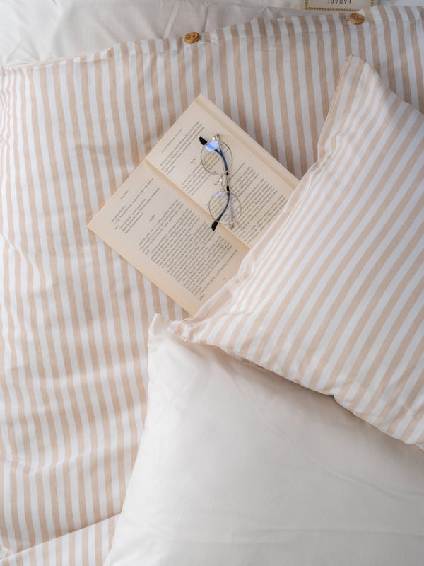 Dovira Cappuccino Çizgili Tek Kişilik Pamuklu Nevresim Takımı (Çarşafsız)