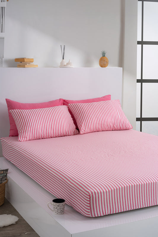 Dovira Çizgili Pamuklu Lastikli Çarşaf Takımı 160x200