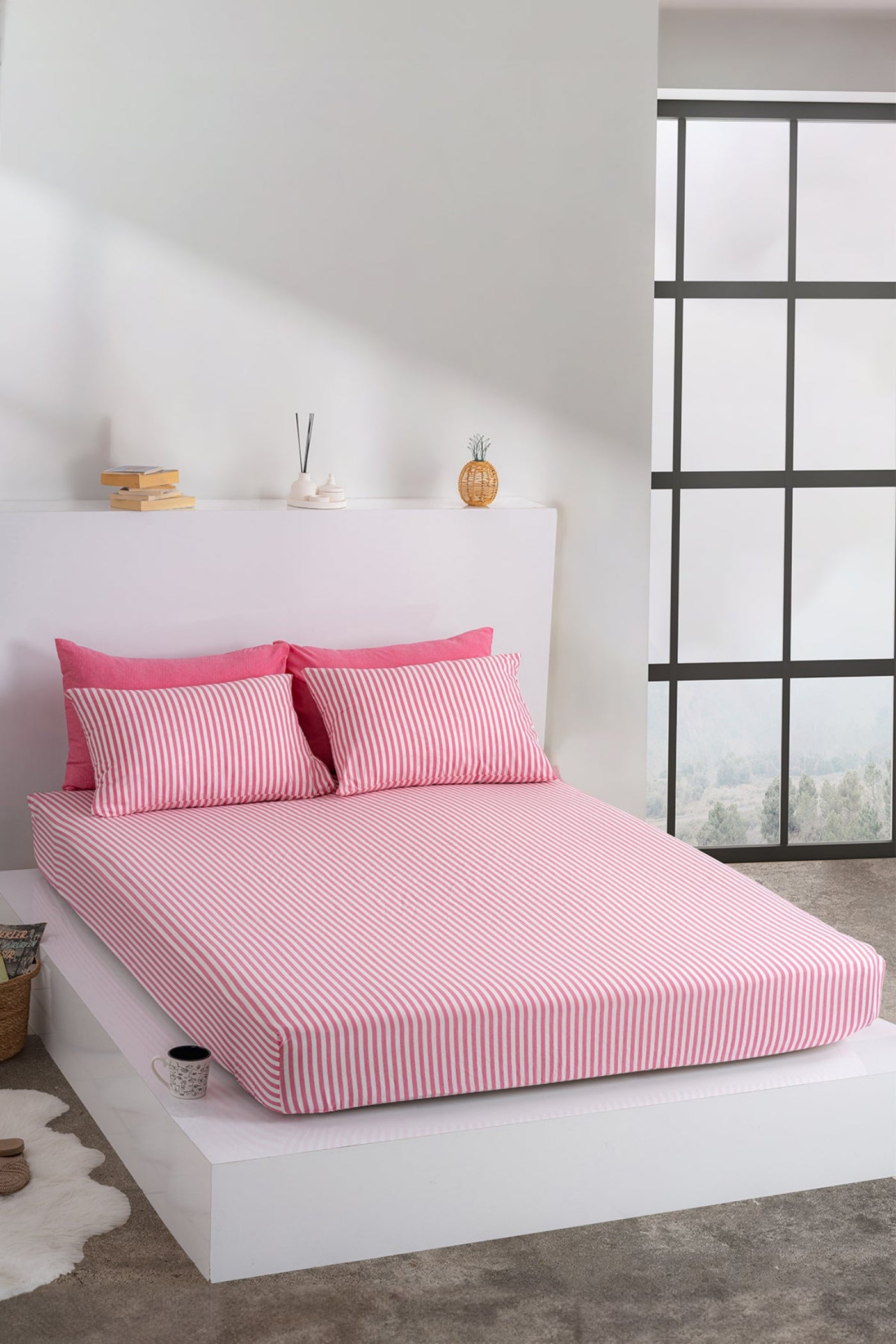 Dovira Çizgili Pamuklu Lastikli Çarşaf Takımı 160x200