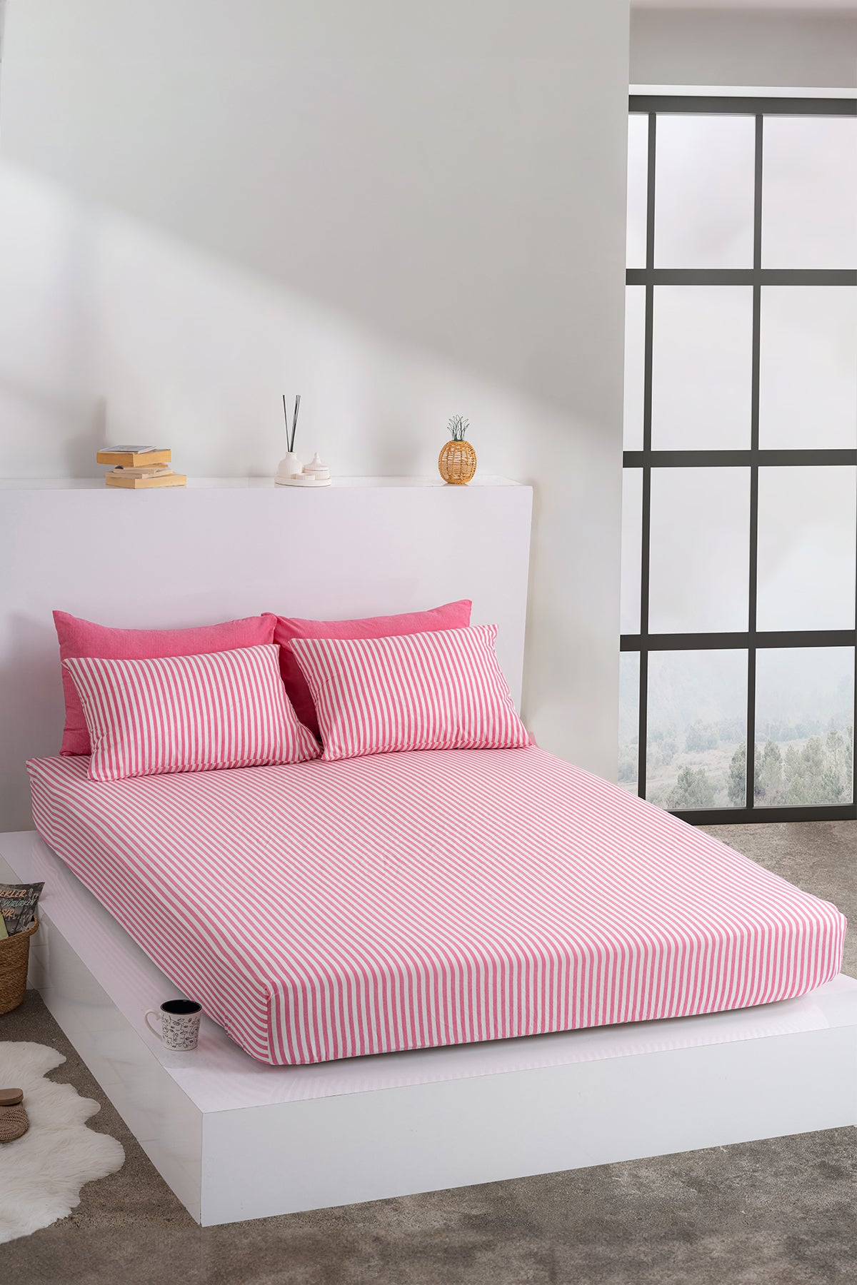 Dovira Çizgili Pamuklu Lastikli Çarşaf Takımı 180x200