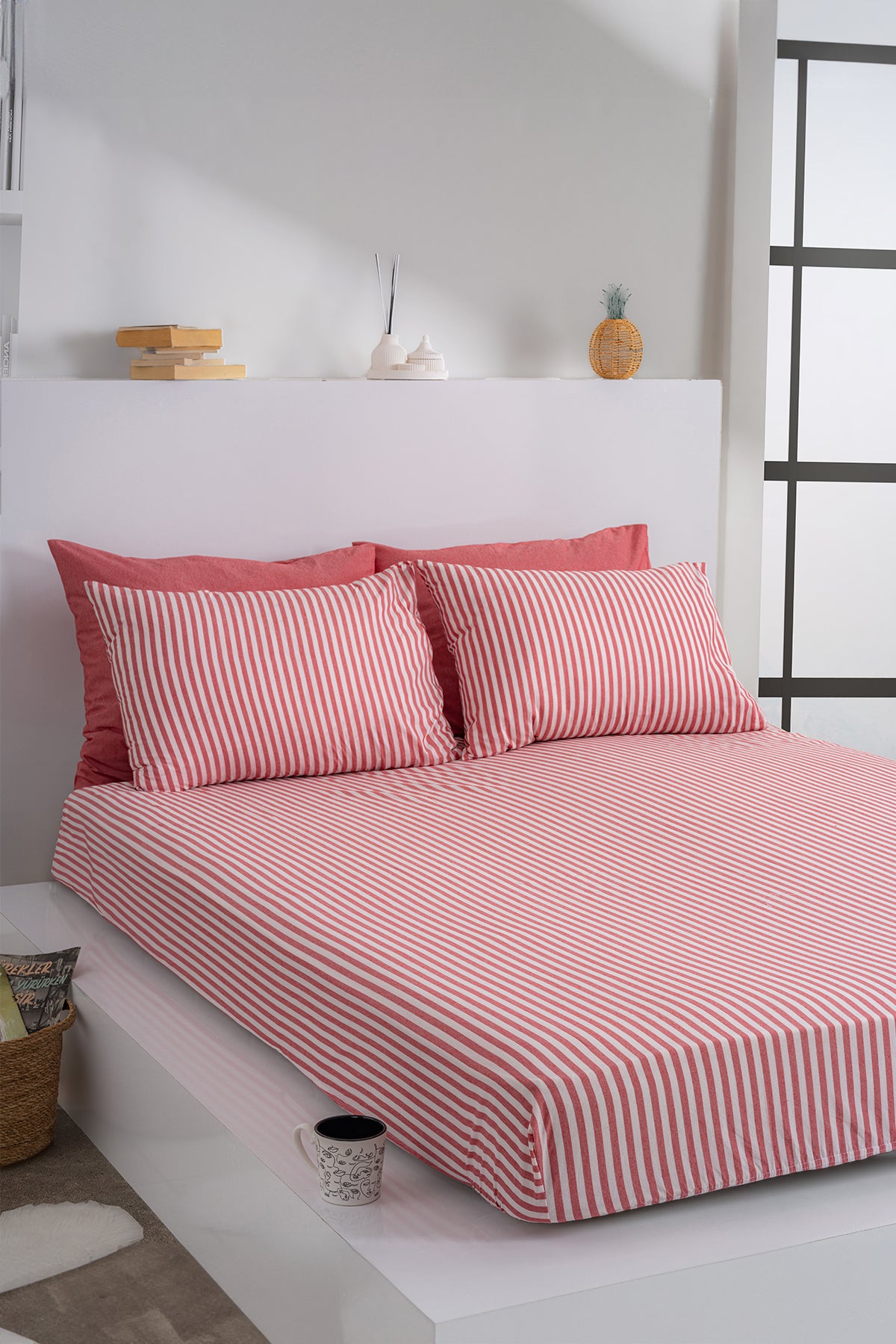 Dovira Çizgili Pamuklu Lastikli Çarşaf Takımı 160x200