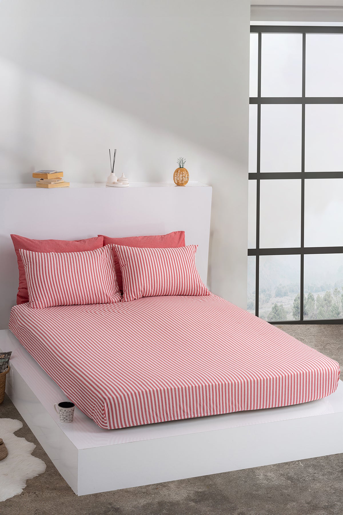 Dovira Çizgili Pamuklu Lastikli Çarşaf Takımı 160x200