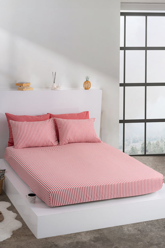 Dovira Çizgili Pamuklu Lastikli Çarşaf Takımı 160x200