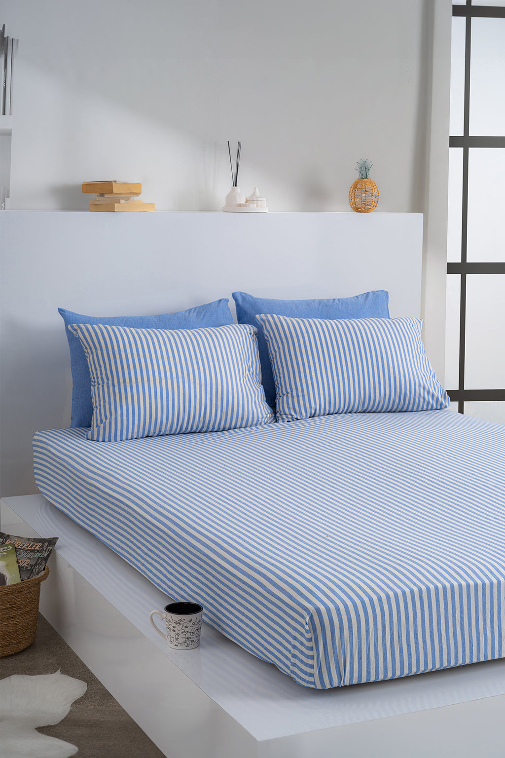 Dovira Çizgili Pamuklu Lastikli Çarşaf Takımı 160x200