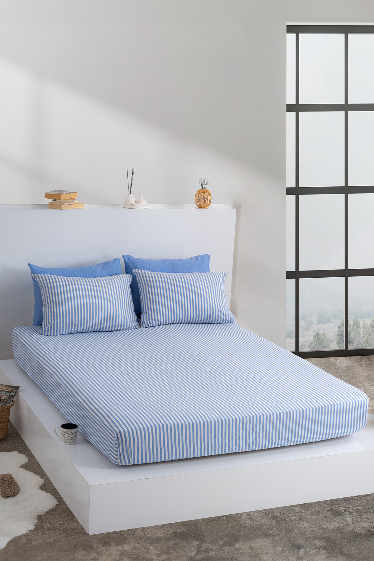 Dovira Çizgili Pamuklu Lastikli Çarşaf Takımı 180x200