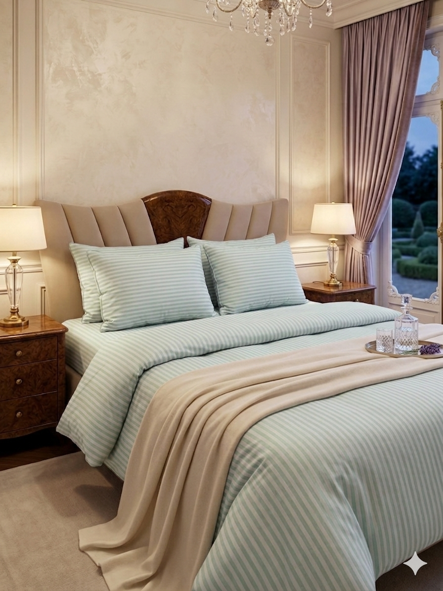 Saten Lastikli Çarşaflı Çift Kişilik Nevresim Takımı Su Yeşili