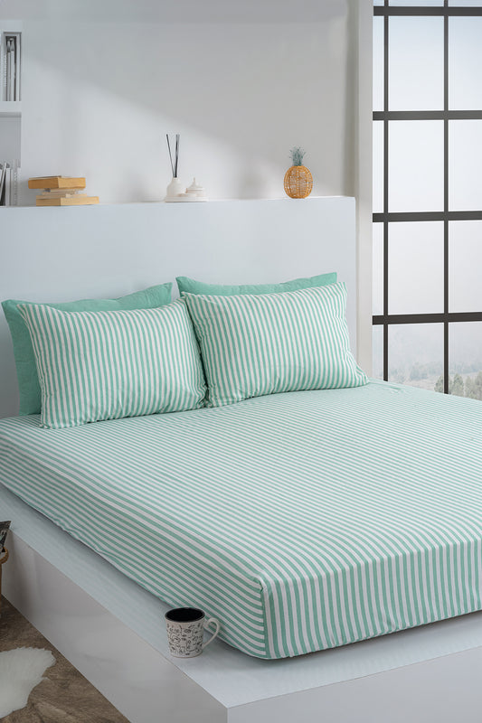 Dovira Çizgili Pamuklu Lastikli Çarşaf Takımı 100x200