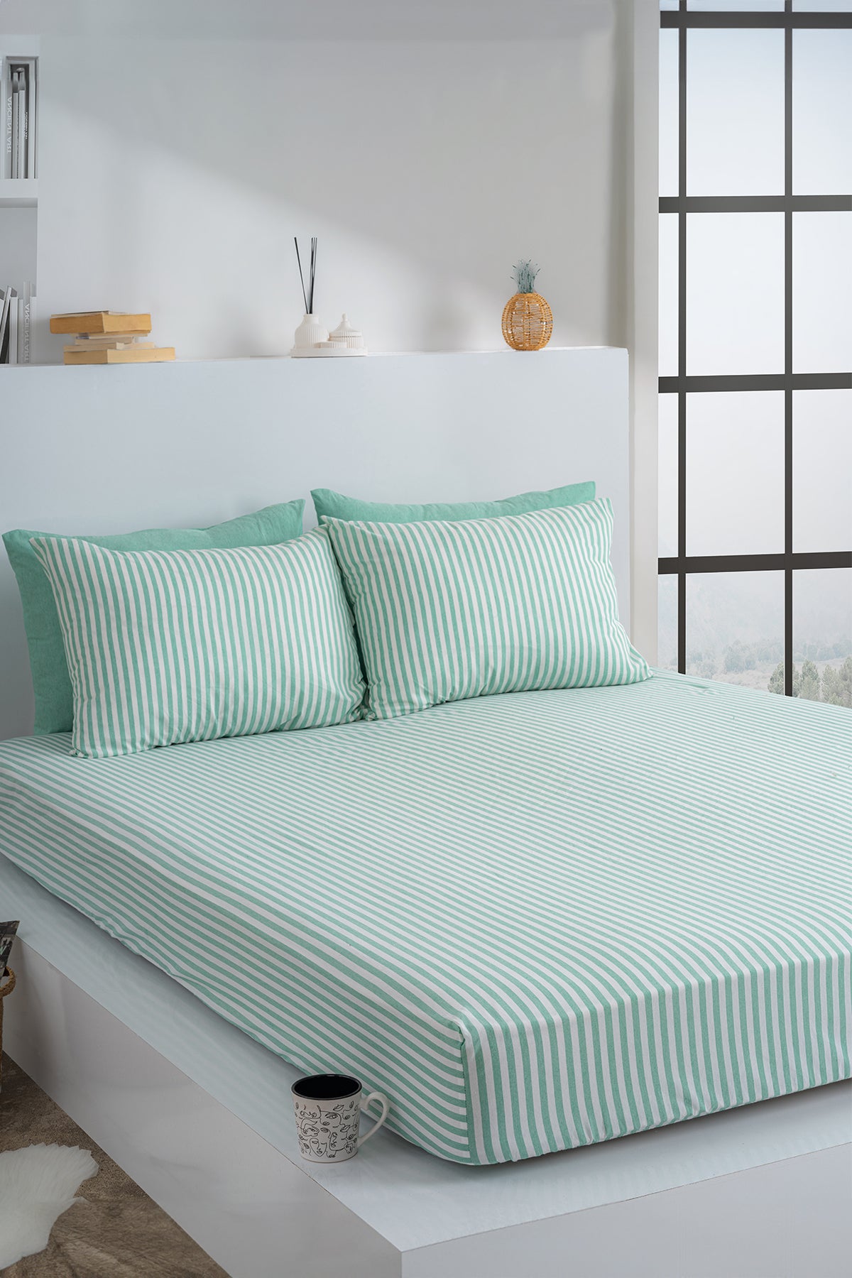 Dovira Çizgili Pamuklu Lastikli Çarşaf Takımı 180x200