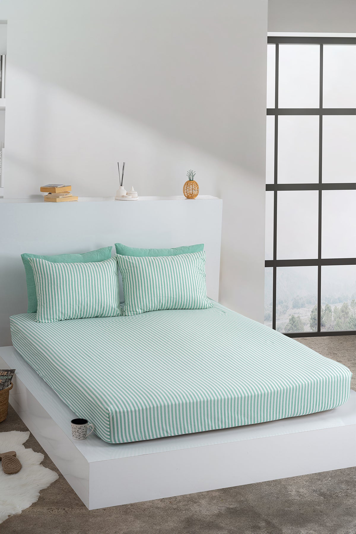 Dovira Çizgili Pamuklu Lastikli Çarşaf Takımı 160x200