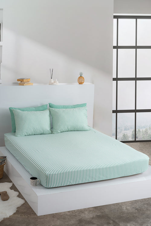 Dovira Çizgili Pamuklu Lastikli Çarşaf Takımı 160x200