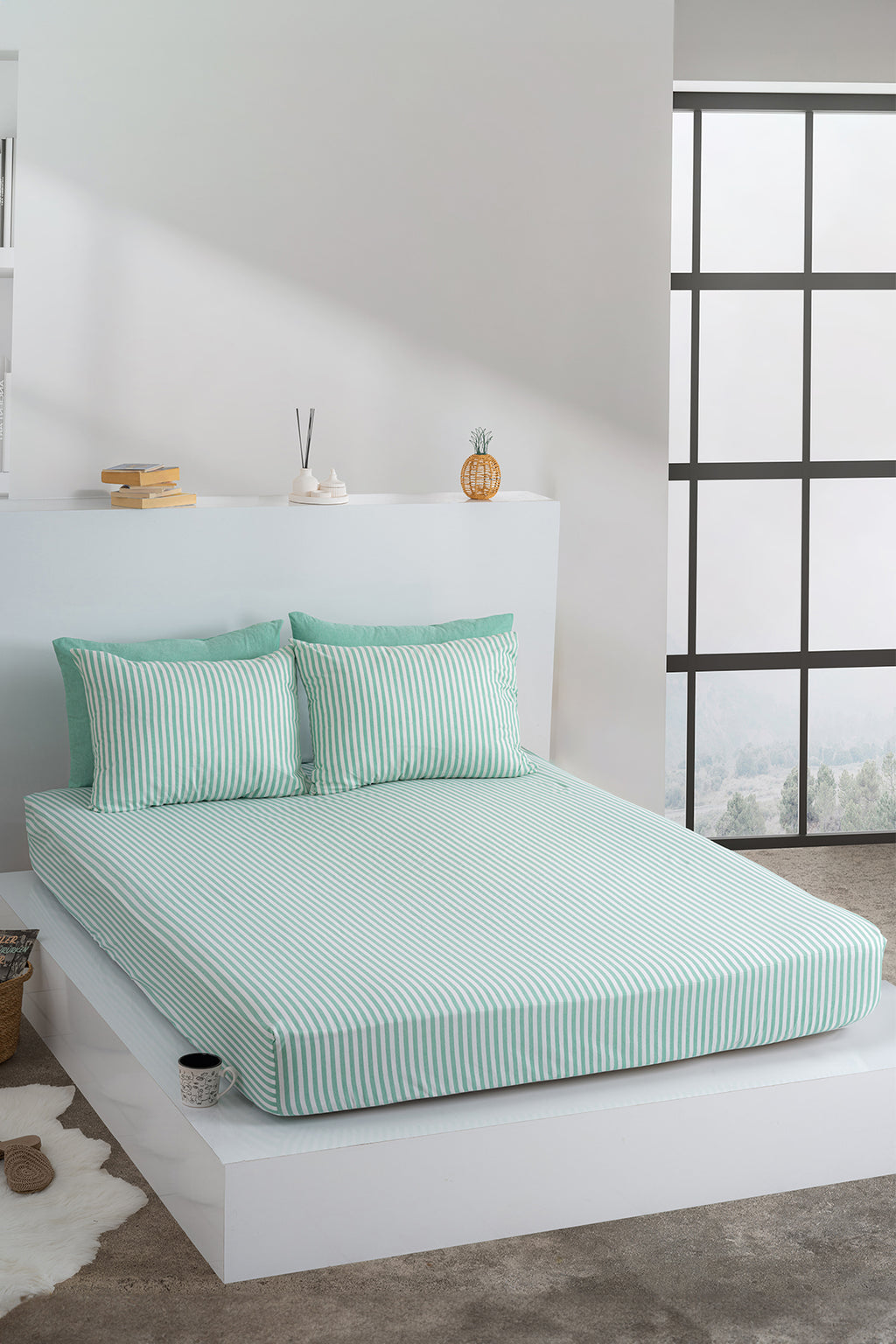 Dovira Çizgili Pamuklu Lastikli Çarşaf Takımı 180x200