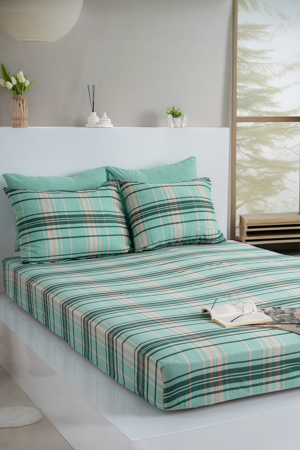 Dovira Ekoseli Pamuklu Lastikli Çarşaf Takımı 160x200